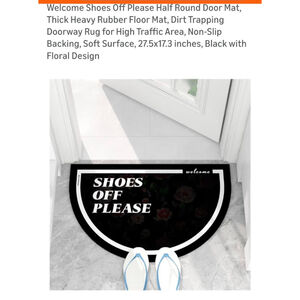 Unbranded Half Round Door Mat "Shoes Off Please" Black White Floral One Size